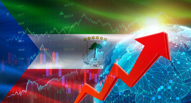 Global financial growth with Equatorial Guinean flag. Financial growth with Equatorial Guinea flag on economic background
