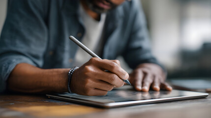 Person drawing digital art on tablet using stylus