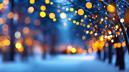 decorated with lights blurred day winter forest background