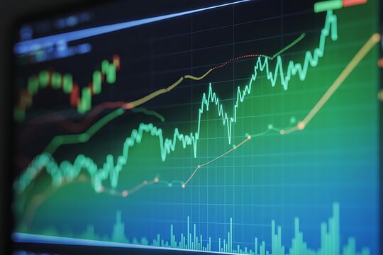 Stock market chart displaying bullish trends and financial growth on a screen