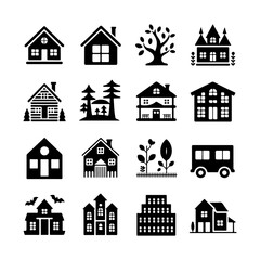 House Icon Set. Vector Design Pack Isolated on White Background. Grunge Stamp Vector Illustration.