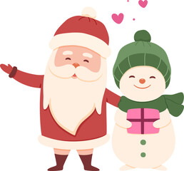 Santa Claus and Snowman. Merry Christmas and Happy New Year vector illustration.