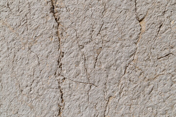 Detailed texture of cracked eggshell white rough stone surface
