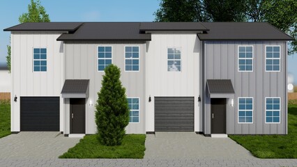 Contemporary Duplex Townhomes with Integrated Garages