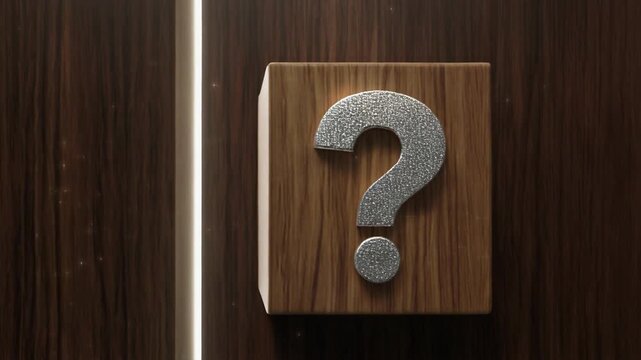 Wooden gallery wall niche displays single mystery cube under warm light Video 4K UHD 60fps