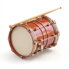 Wooden bass drum with drumsticks and chrome hardware