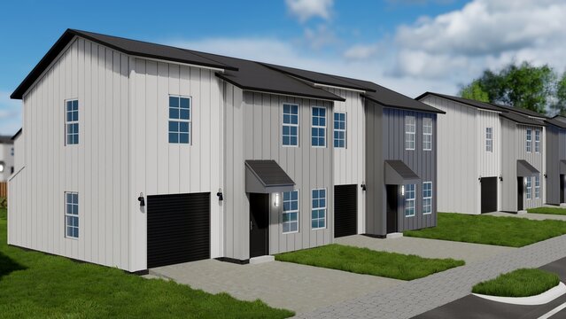 Modern Farmhouse Townhome Community: New Construction Row Homes with Landscaped Front Yards