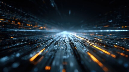 Dynamic Digital Stream with Light Trails and Data Flow