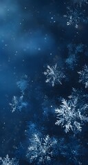 Falling snowflakes on deep blue , winter night background