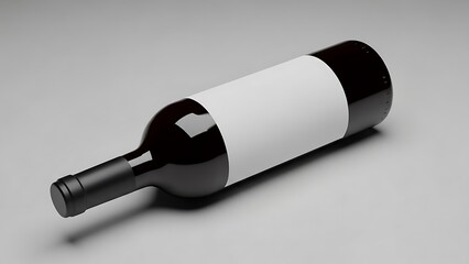 Horizontal dark wine bottle with blank white label mockup design