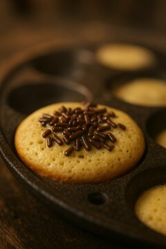 A traditional Indonesian snack known as Kue Cubit or Indonesian Pinch Cake. Kue cubit is a Betawi Indonesian specialty. It's made from flour, milk, and chocolate sprinkles