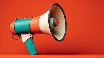Stylish megaphone in teal, orange, and cream on a matching background. Perfect for announcements, promotions, and getting your message across with flair!