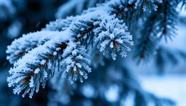 Delicate Snowflakes Adorn Evergreen Branches in Winter - Powered by Adobe