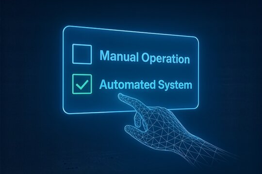 A digital finger selects an automated system checkbox, a professional concept perfect for industrial automation, technology, and workflow efficiency