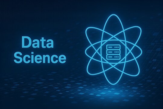 A glowing blue data science symbol with a server icon, a professional concept perfect for big data analytics, technology, and information processing