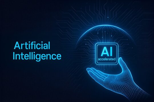 A hand holds a glowing artificial intelligence microchip icon, a professional concept perfect for future technology, machine learning, and innovation