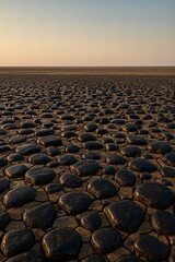 Obraz premium Basalt cobble plain at sunrise
