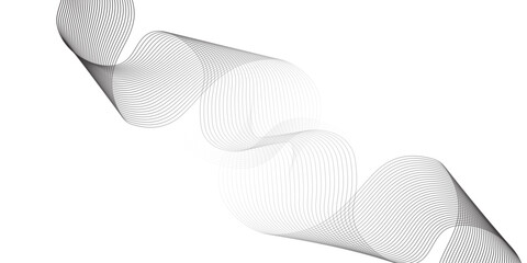 Abstract colorful wavy stripes on white background isolated, minimalistic geometric background with black gradient wavy lines form spiral ribbon. Graphic design template banner, vector illustrator.