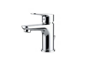 Modern chrome single lever basin faucet isolated on transparent background