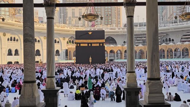 Kaaba in Mecca Saudi Arabia a holy site for Islamic pilgrimage with worshippers