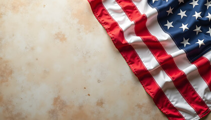 American flag waving on a textured background with copy space