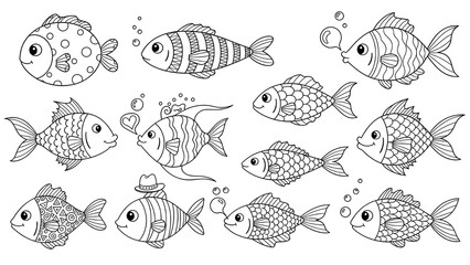 Cartoon Fish and Snake Collection for Kids, Aquarium Decor, and Underwater Education Imagery