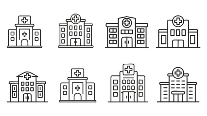 Set of Hospital Buildings Icons for Medical, Health Care and Facility Illustration &ndash; Stock Design Templates