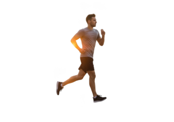 Athletic man in motion running with a determined expression isolated on transparent background