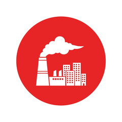 Naklejka premium Urban industrial pollution icon: factory emissions & city vector Vector