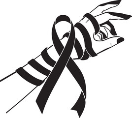 World aids day awareness symbol black ribbon tied to hand supporting global health initiatives