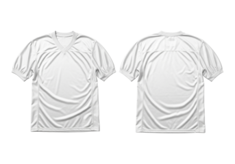 Blank white football jersey mockup, front and back view, showcasing a clean and versatile design perfect for customization and sportswear