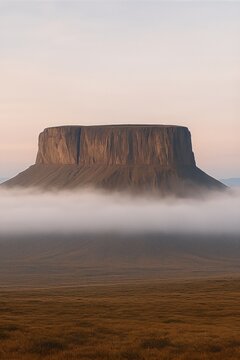 Table mountain above low clouds