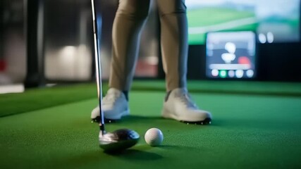 Golfer Preparing to Swing in Indoor Simulator Setting - Powered by Adobe