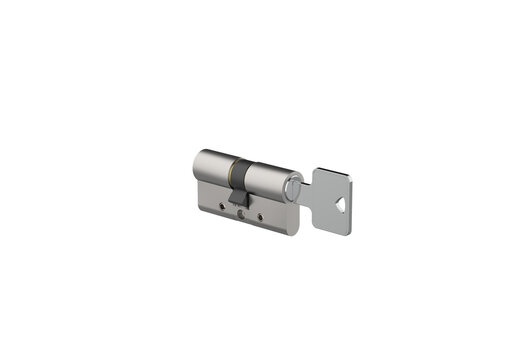 Door lock cylinder on white background