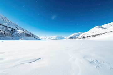 Vast Frozen Landscape Under Clear Blue Sky with Stars Above