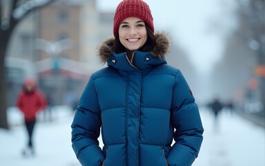 blue warm down winter jacket. High quality