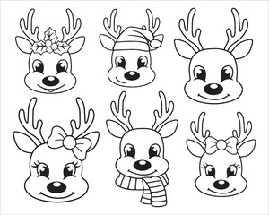 Cute Cartoon Reindeer Faces For Coloring