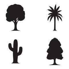 Tree and Cactus Silhouette Set Nature, Botanical, Palm Tree, and Desert Plant Icons