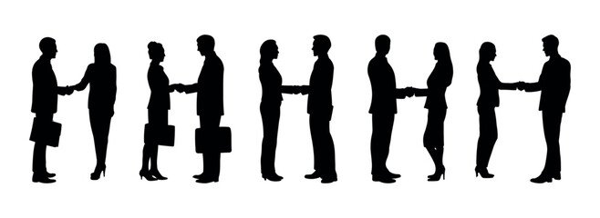 Business People Handshake Silhouettes - Professional Agreement, Partnership, and Corporate Deal Icons