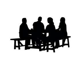 Fototapeta premium Family and Friends Gathering Silhouette - People Sitting at Picnic Table in a Social Scene
