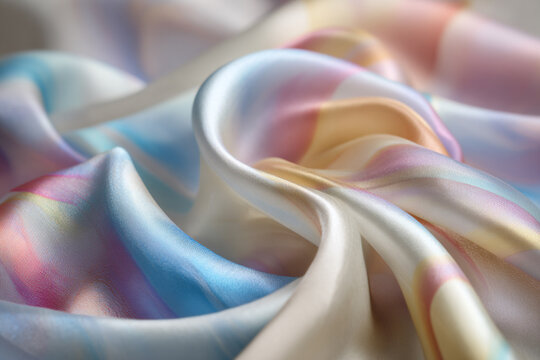 elegant pastel silk fabric with gentle folds and soft lighting