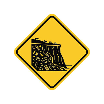 Environmental warning: cliffside illegal dumping & pollution hazard Vector