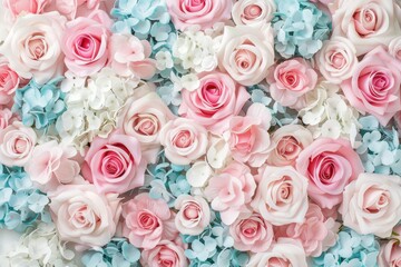 Soft Pastel Flower Arrangement with Pink and Blue Floral Accents