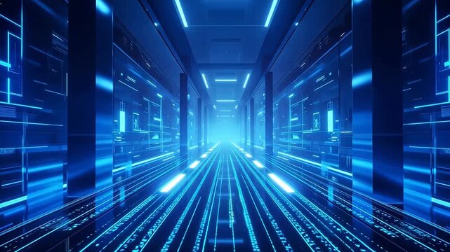 Futuristic corridor with blue lights