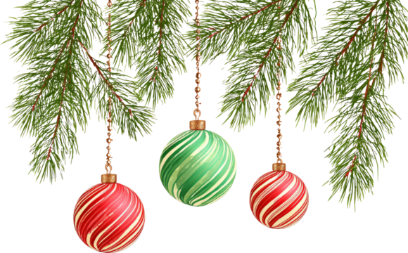 Christmas ornament pine branch red bauble green bauble holiday decor joyful