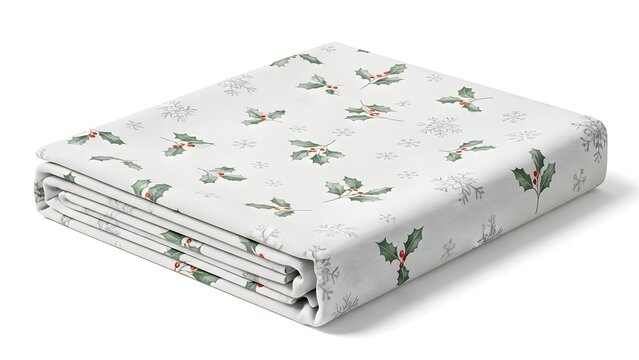 Folded Christmas Holly Fabric isolated on transparent background