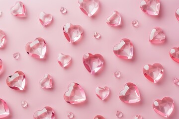 Pink Heart-Shaped Gems on Soft Pink Background for Romantic Themes