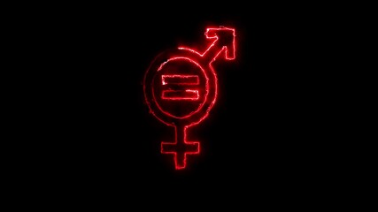 Neon gender icon. Male, female sign of gender equality icon. Sign of love between boy and girl. Glowing neon Gender icon isolated on black background. 4k video - Powered by Adobe