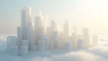 Naklejka premium Abstract city skyline floating above the clouds in a dreamy, ethereal landscape