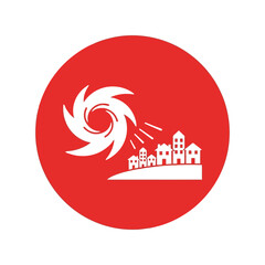Hurricane disaster icon: town under storm warning Vector